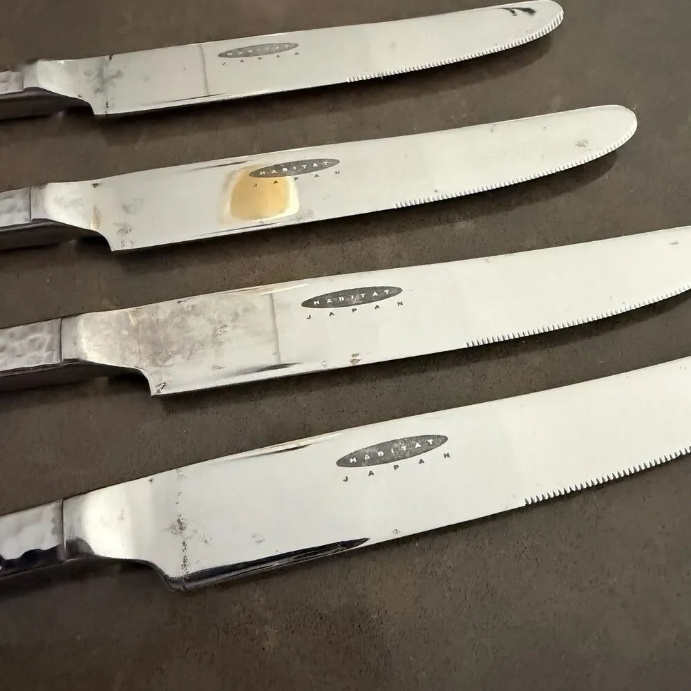 4 Dinner Knives HABITAT Japan stainless flatware Silverware Set Hammered MCM